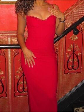 Red Lace-Trim Bodycon Dress - Women
